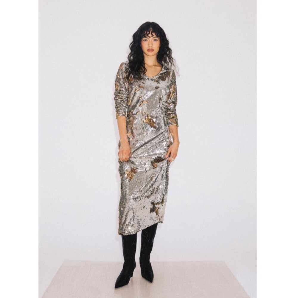 Hilary MacMillan x Barbie silver sequin midi dress